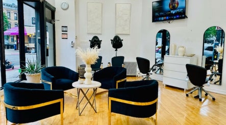 Interior of Silky 3 | The Healthy Hair Experts in New York, New York, US showcasing a chic waiting area.