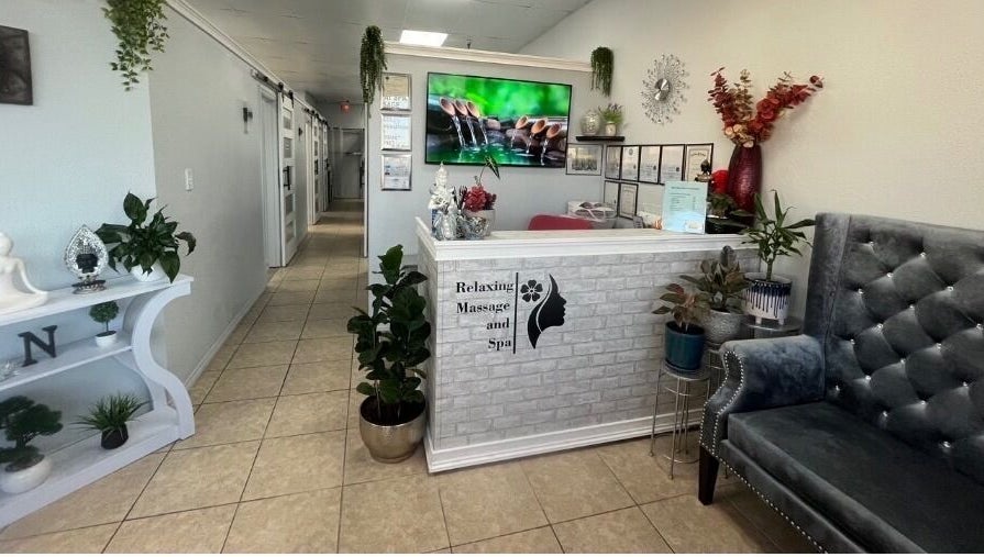 Reception area at NV Thai Spa in Las Vegas, Nevada, US showcasing a relaxing ambiance.