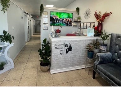 Reception area at NV Thai Spa in Las Vegas, Nevada, US showcasing a relaxing ambiance.