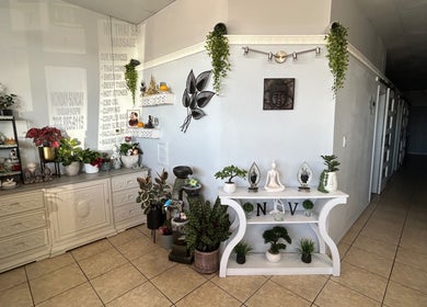 NV Thai Spa lobby showcasing tranquil decor and plants in Las Vegas, Nevada, US, creating a calming atmosphere.