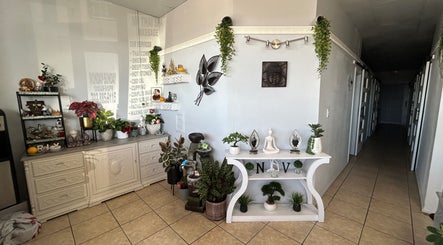 NV Thai Spa lobby showcasing tranquil decor and plants in Las Vegas, Nevada, US, creating a calming atmosphere.
