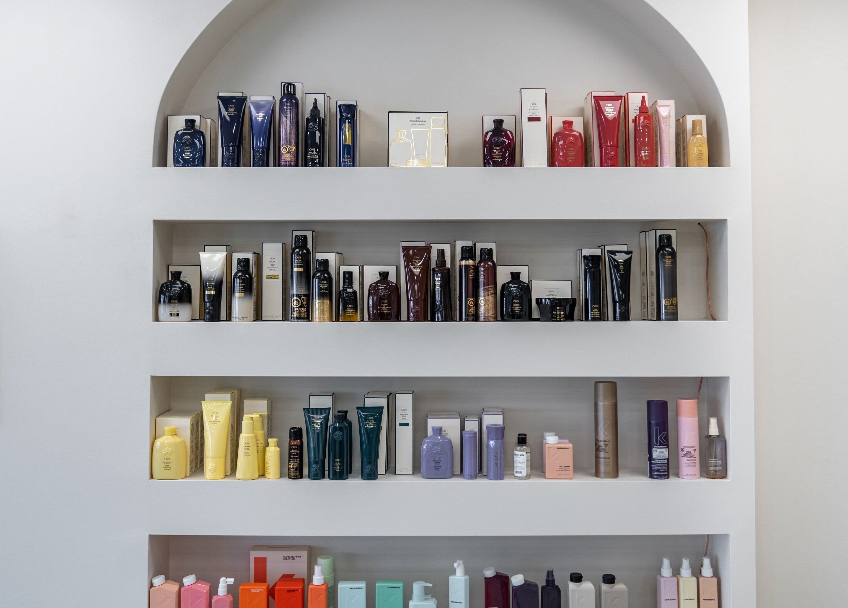 Haute Beauté product shelves in Laval, Québec, CA, showcasing diverse beauty and hair care items.