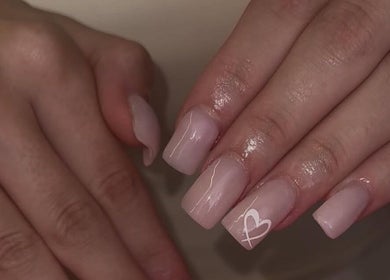 Elegant pink manicure with heart detail at Beauty by Chloe🤍, Edenbridge, England, GB.