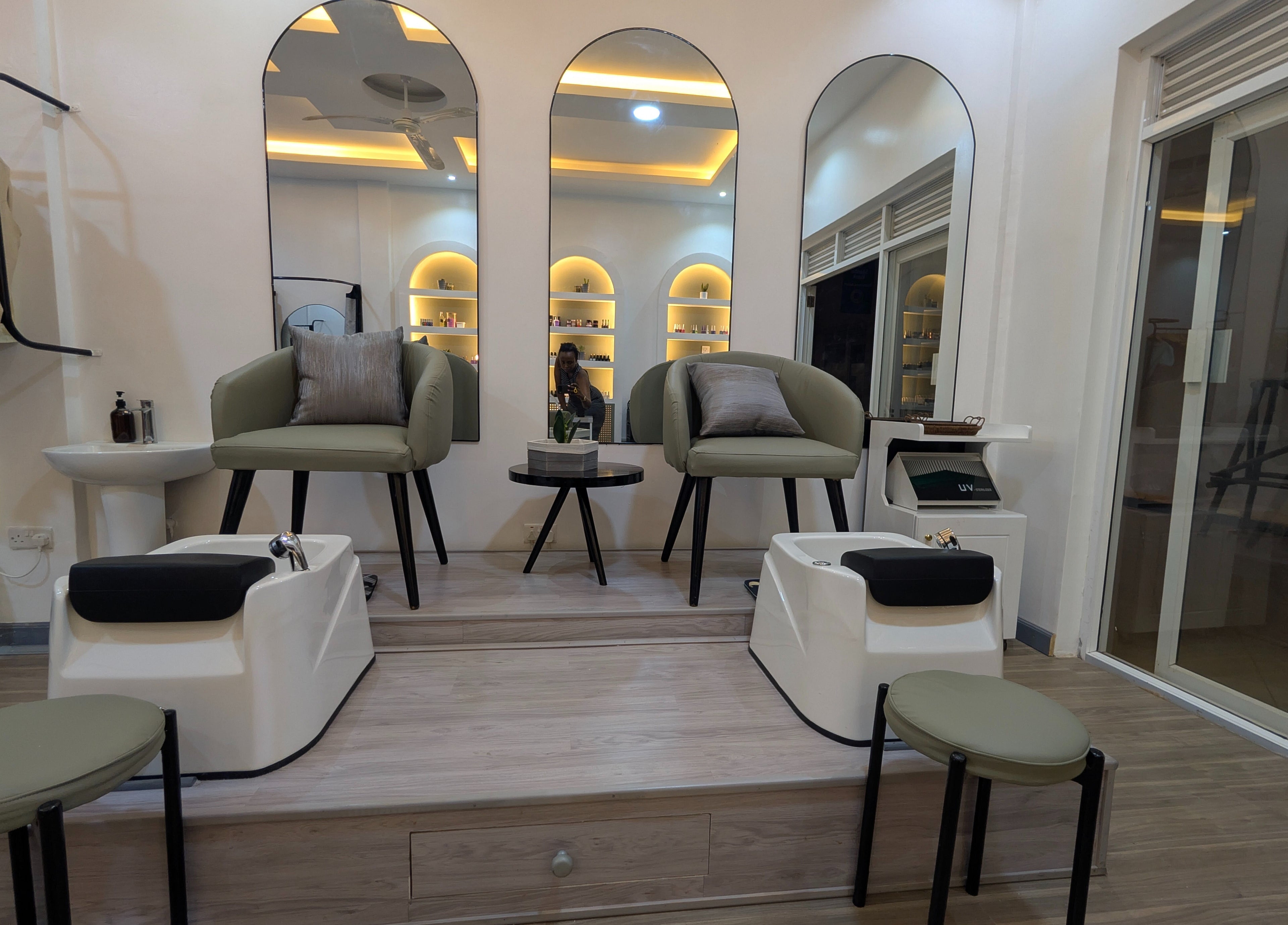 Modern pedicure stations at Nail Tech - Bugolobi, Kampala, Central Region, UG. Stylish and inviting interior design.