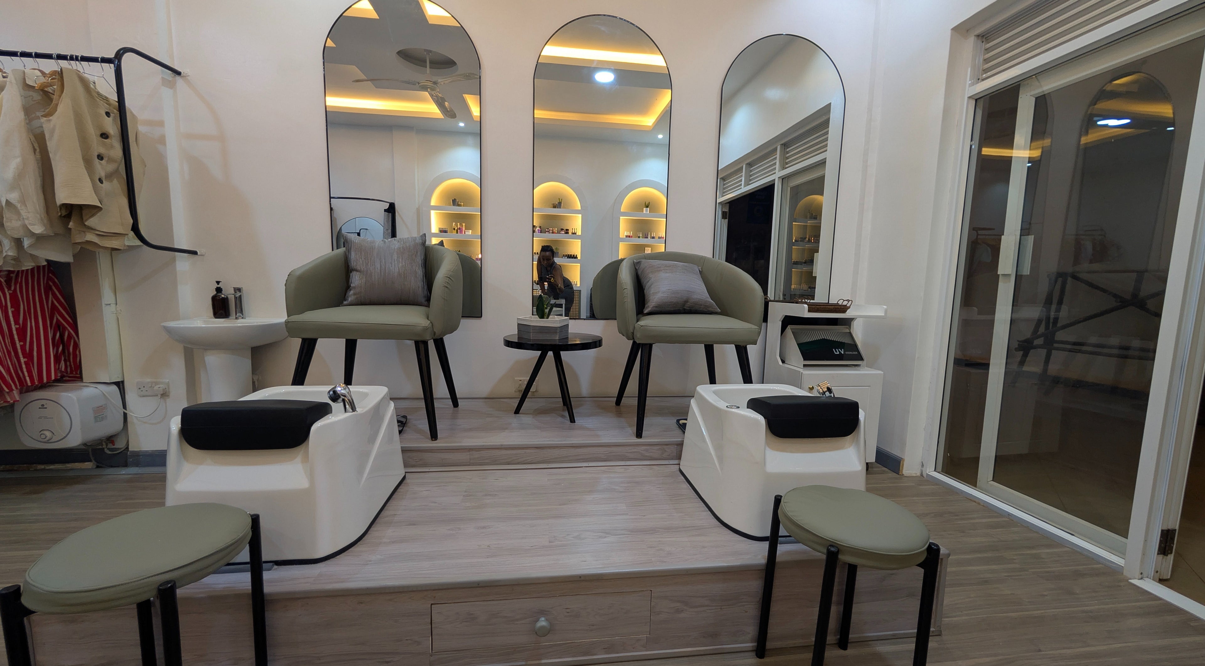 Modern pedicure stations at Nail Tech - Bugolobi, Kampala, Central Region, UG. Stylish and inviting interior design.