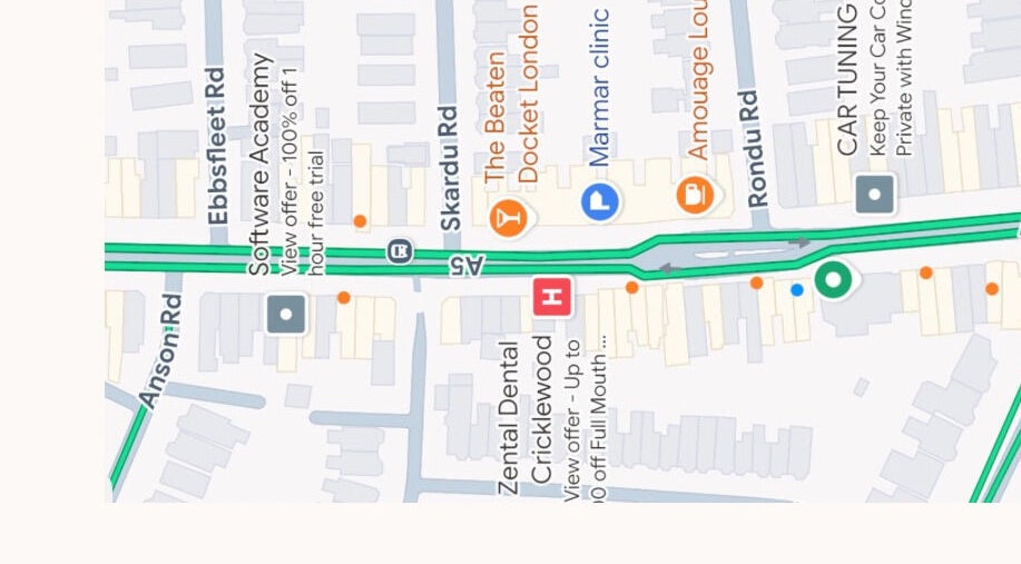 Map showing Marmar Clinic location in London, England, GB, near Skardu Road.