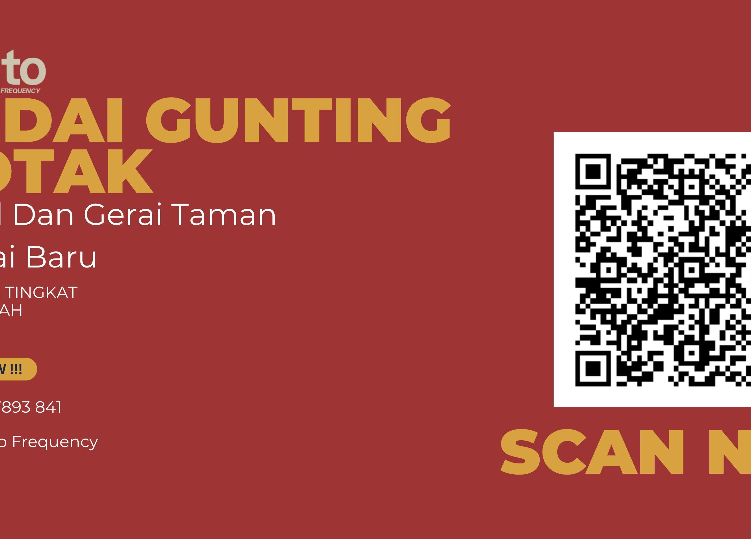 Kedai Gunting Botak, Skudai, Johor Darul Ta'zim, MY features a booking promo poster with QR code.