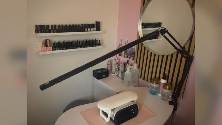 A.J Luxe nail care station with lamp and polish display in Barnsley, England, GB.