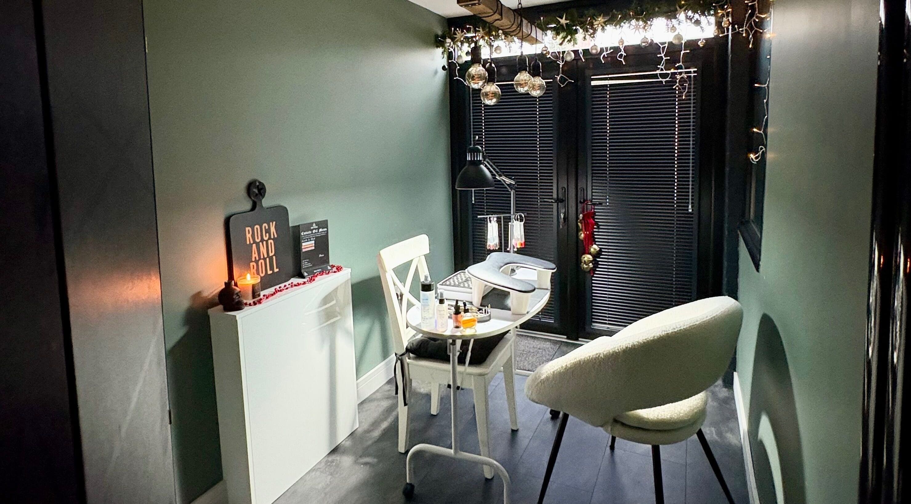 Relaxing nail salon setup at Nails by Delle, Dingwall, Scotland, GB, with stylish decor and ambient lighting.
