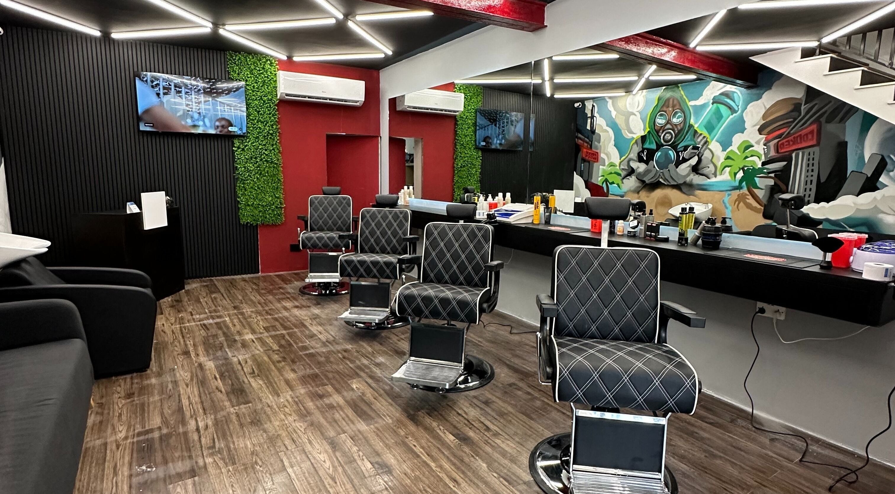 FRESH FADES | Sliema | chic barber chairs in dynamic, vibrant interior, Sliema, Malta, MT.