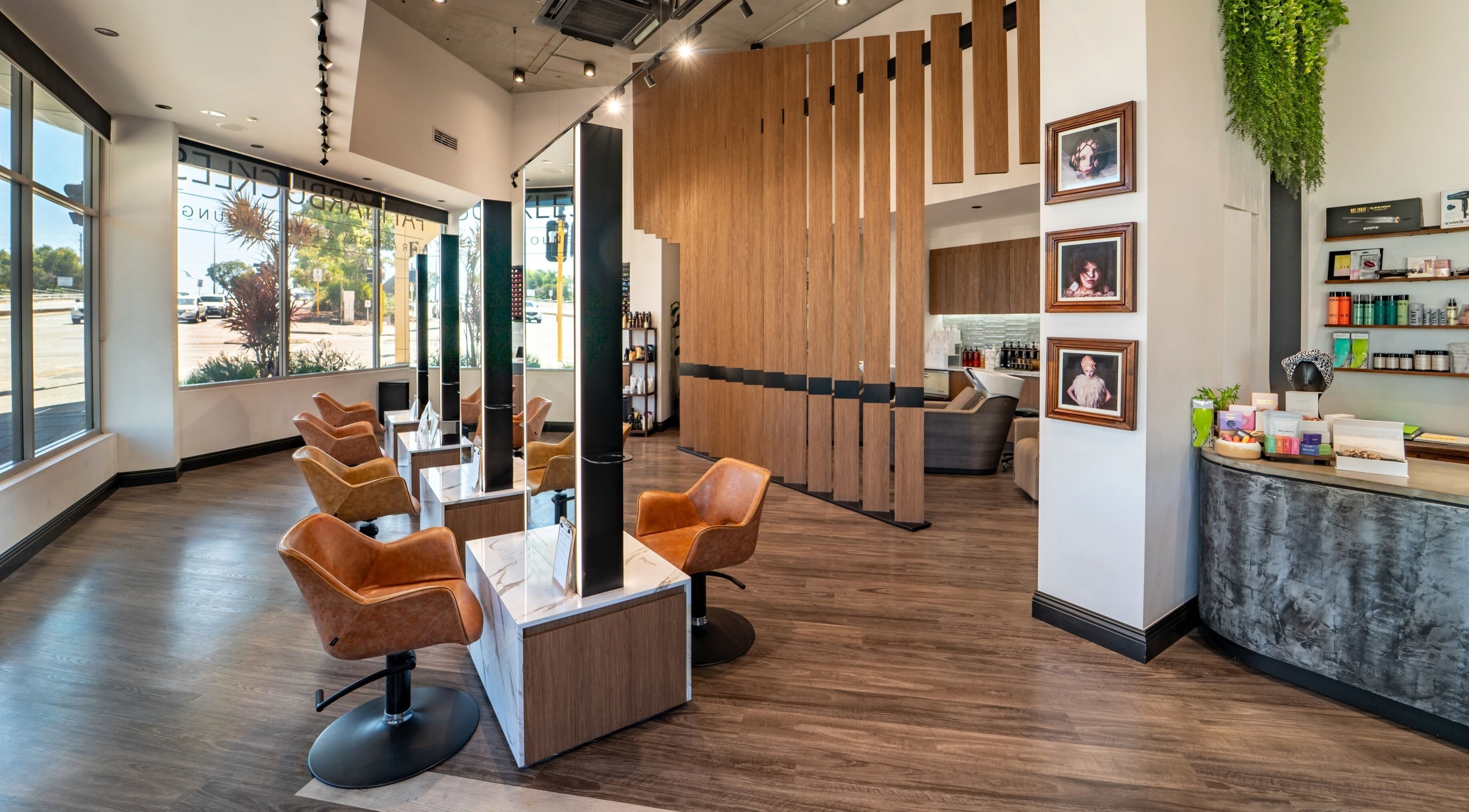Interior view of Fatty Arbuckles Hair Artistry and Lather Lounge, East Perth, Western Australia, AU showcasing stylish decor.
