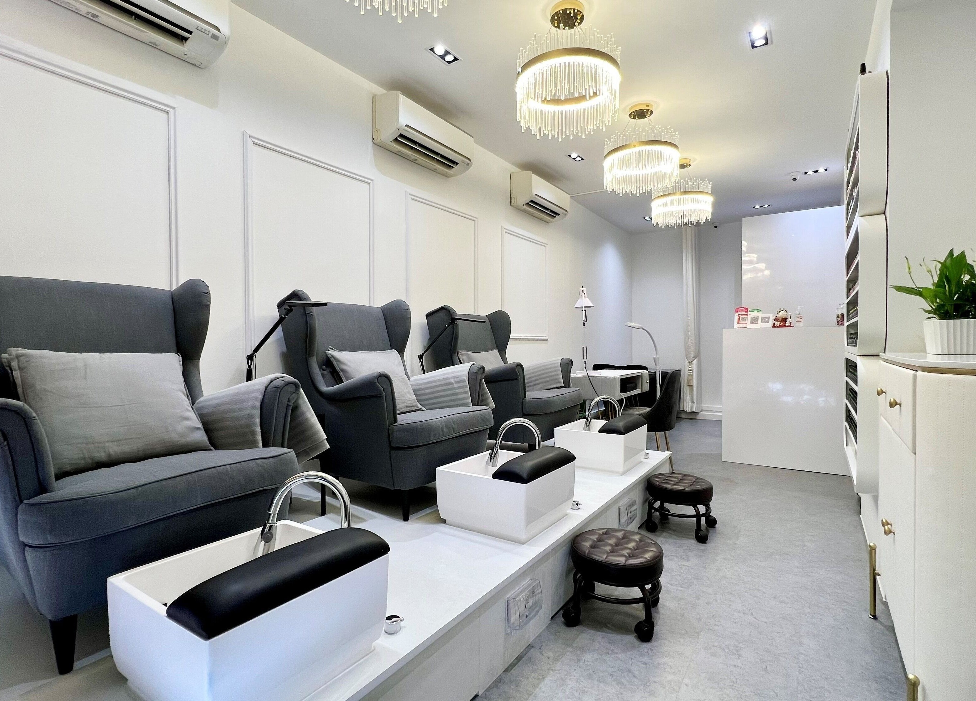 Relaxing pedicure chairs at Twenty Nails, Singapore, SG. Luxurious ambiance for beauty treatments.