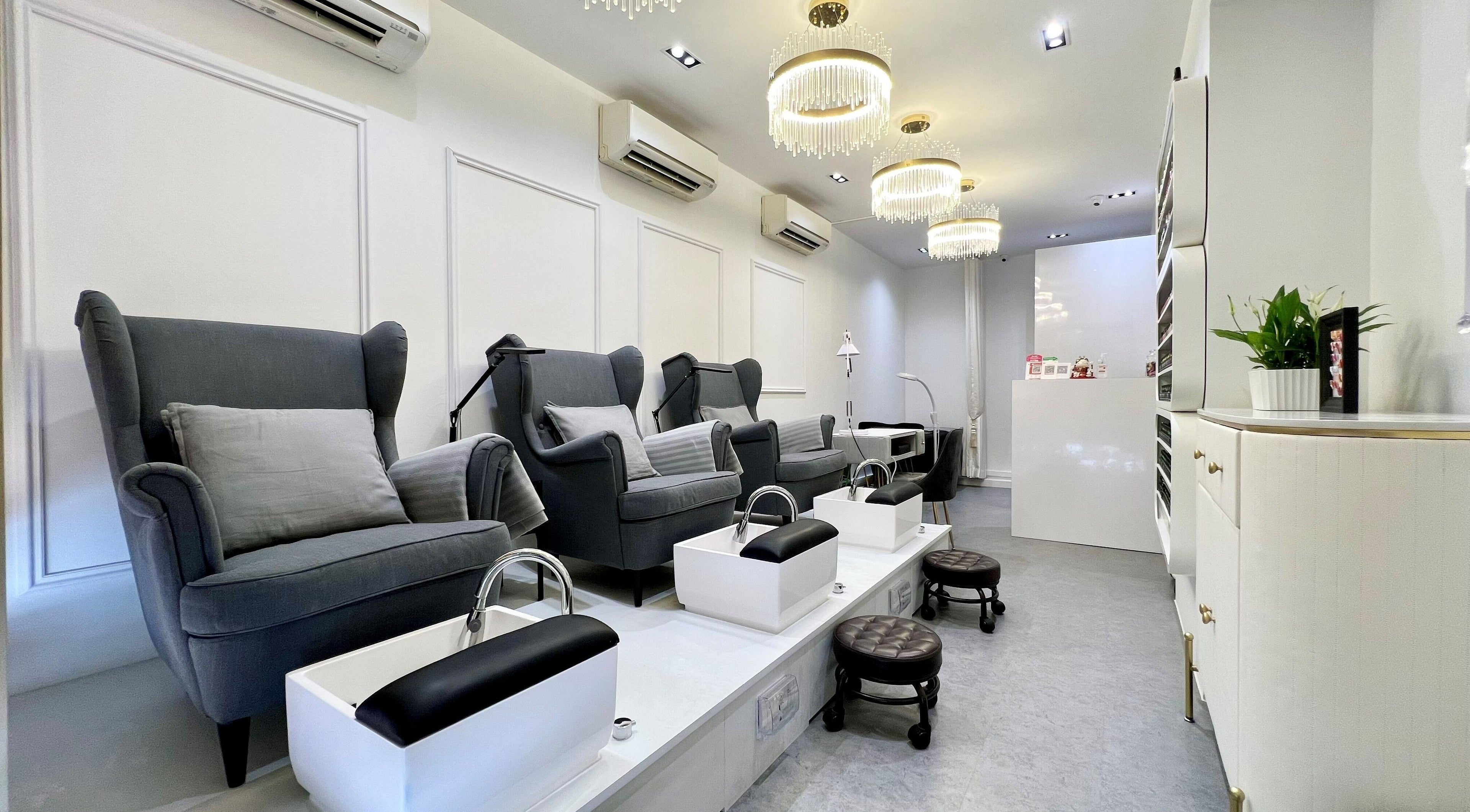 Relaxing pedicure chairs at Twenty Nails, Singapore, SG. Luxurious ambiance for beauty treatments.