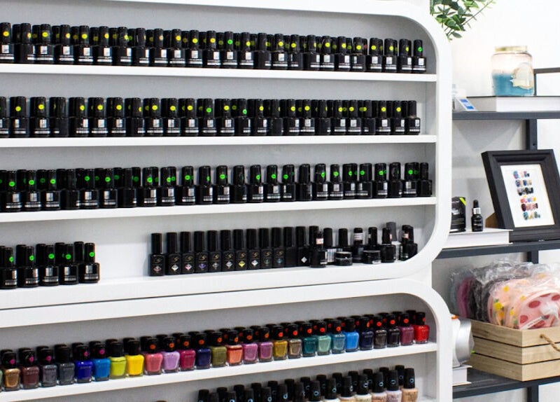 Vibrant nail polish collection at Twenty Nails, Singapore, Singapore, SG showcasing diverse colors.