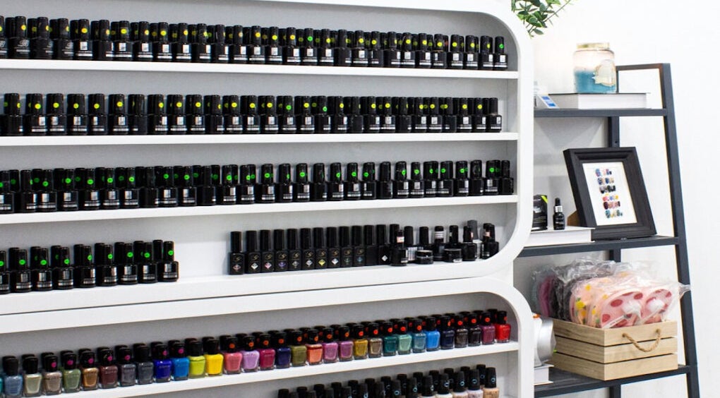 Vibrant nail polish collection at Twenty Nails, Singapore, Singapore, SG showcasing diverse colors.