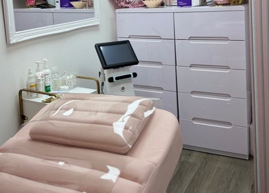Modern treatment room at A&S Hair and Beauty Salon in London, England, GB with sleek furnishings and equipment.