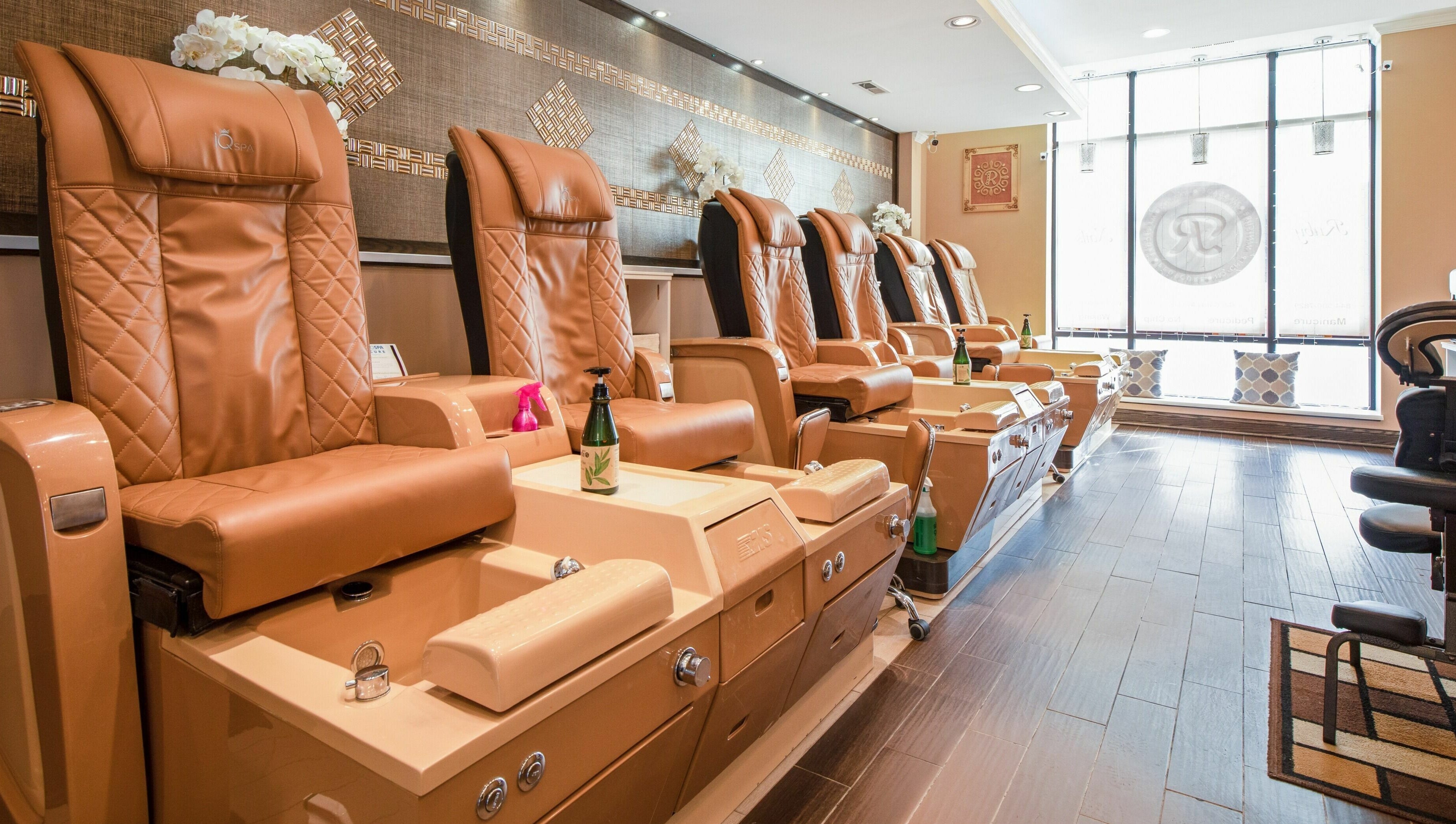 Luxurious pedicure chairs at Ruby Nails in Chicago, Illinois, US, providing ultimate relaxation and comfort.