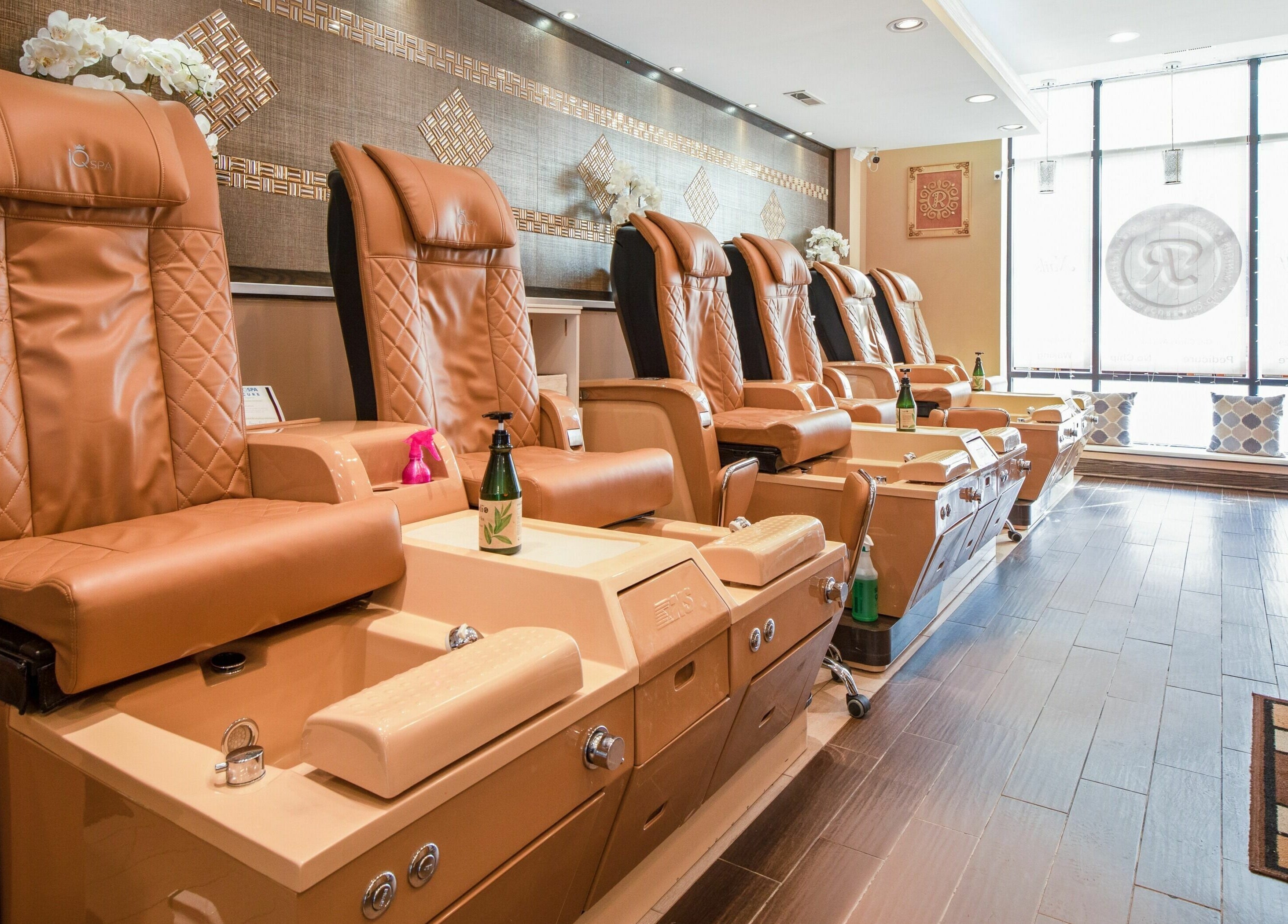 Luxurious pedicure chairs at Ruby Nails in Chicago, Illinois, US, providing ultimate relaxation and comfort.