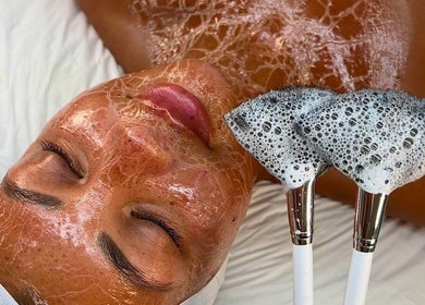 Luxurious foam facial treatment at Facials By Tina Maria, Freeport, Freeport, BS, showcasing deep skin cleansing.