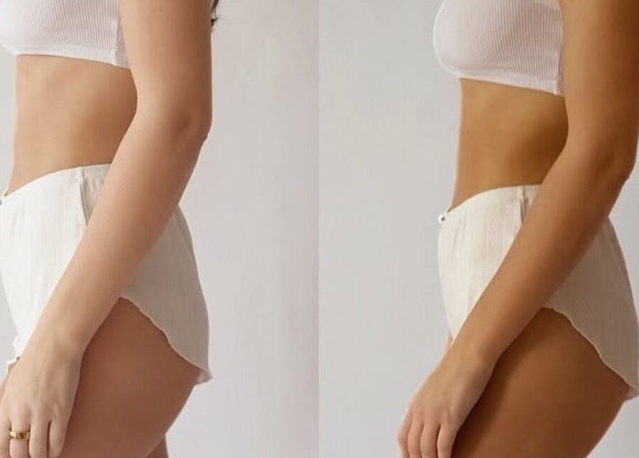 Before and after tan glow at BlushTan Lawrenceville, Pittsburgh, Pennsylvania, US.