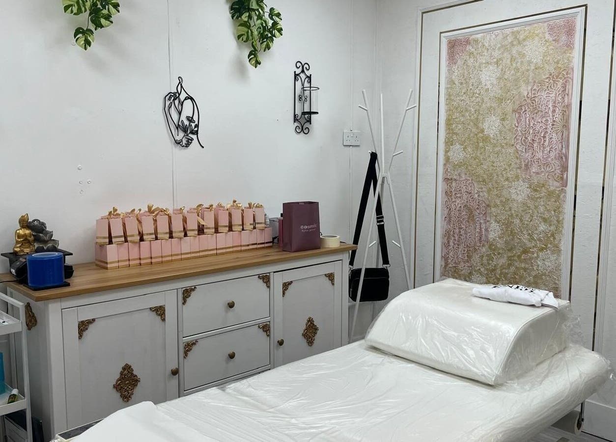 Tranquil interior of The Aeon Aesthetics in Southall, England, GB showcasing a stylish treatment room.