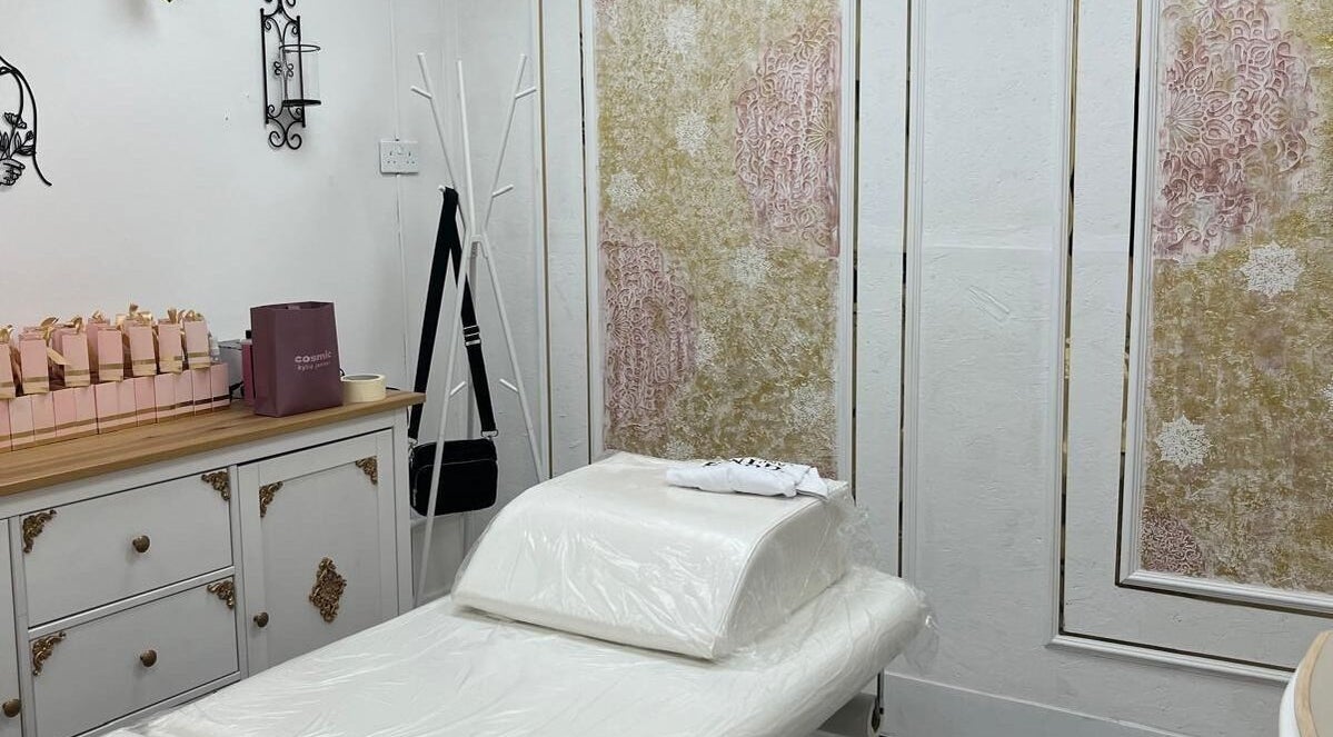 Elegant treatment room at The Aeon Aesthetics, Southall, England, GB, showcasing bespoke decor and cozy ambiance.