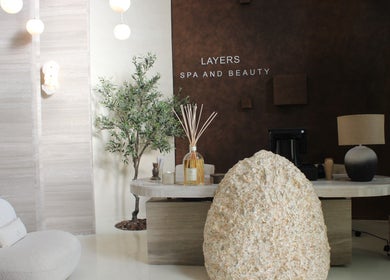 Luxurious reception area of Layers Spa in Riyadh, Riyadh Province, SA, featuring elegant decor and welcoming ambiance.