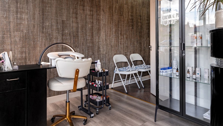 Sophisticated beauty setup at It's Angies, London, England, GB showcasing nail salon equipment and products.