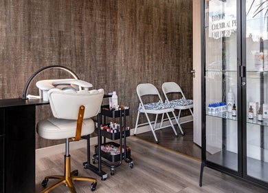 Sophisticated beauty setup at It's Angies, London, England, GB showcasing nail salon equipment and products.