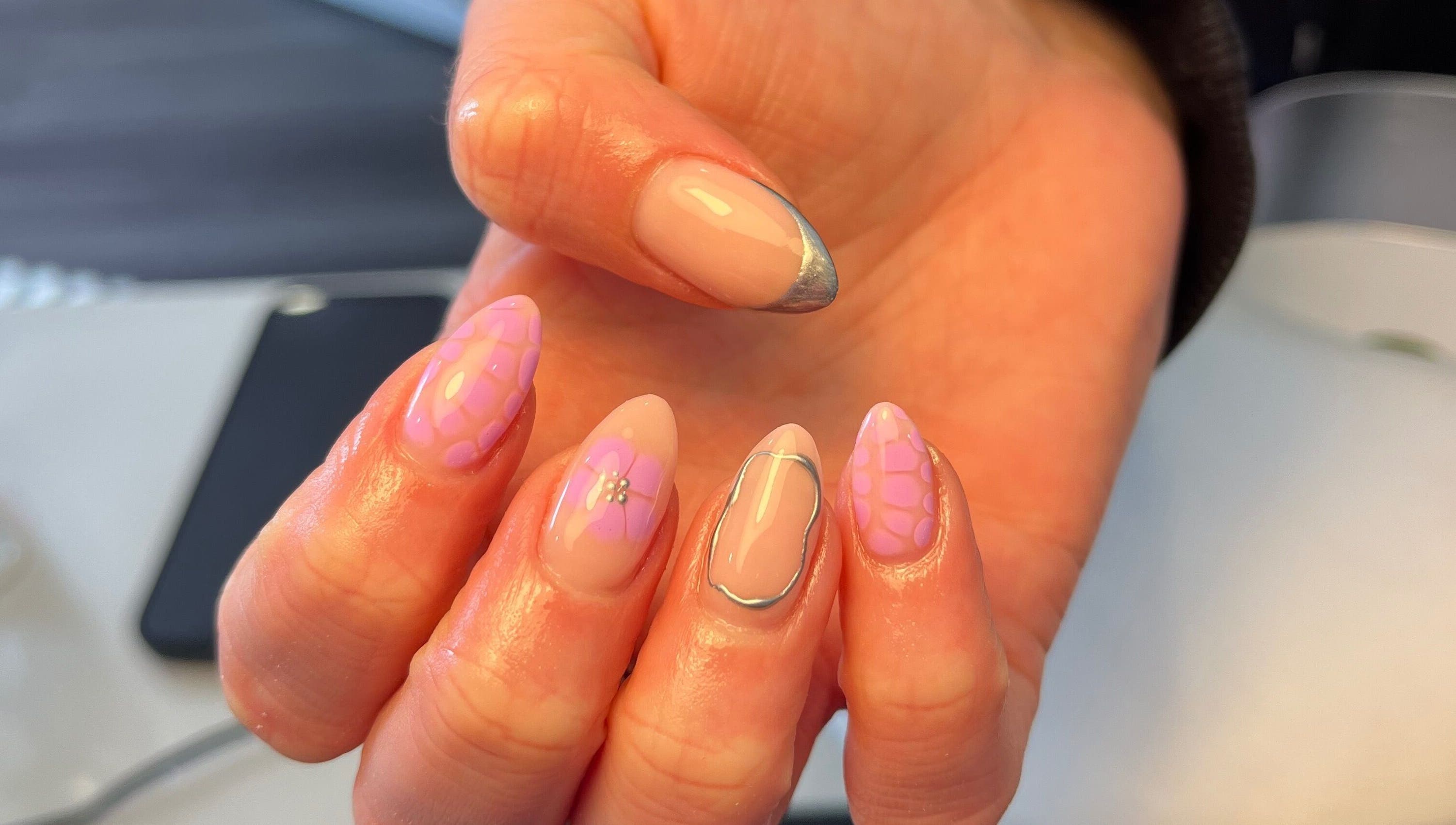 Stylish nail art at Ella W Smith Beauty in Clayton-le-moors, England, GB showcasing intricate designs.