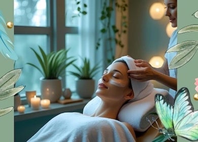 Relaxing facial at Mobile in Home appointment, Kidsgrove, England, GB with candles and plants.