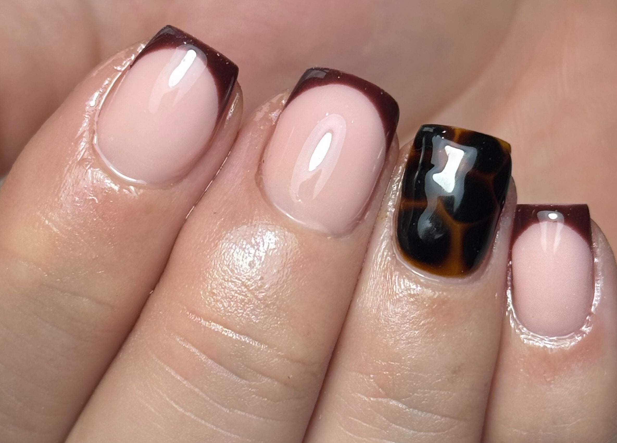 Elegant nail art with dark tips at Refine Beauty By Meg, Stockport, England, GB.