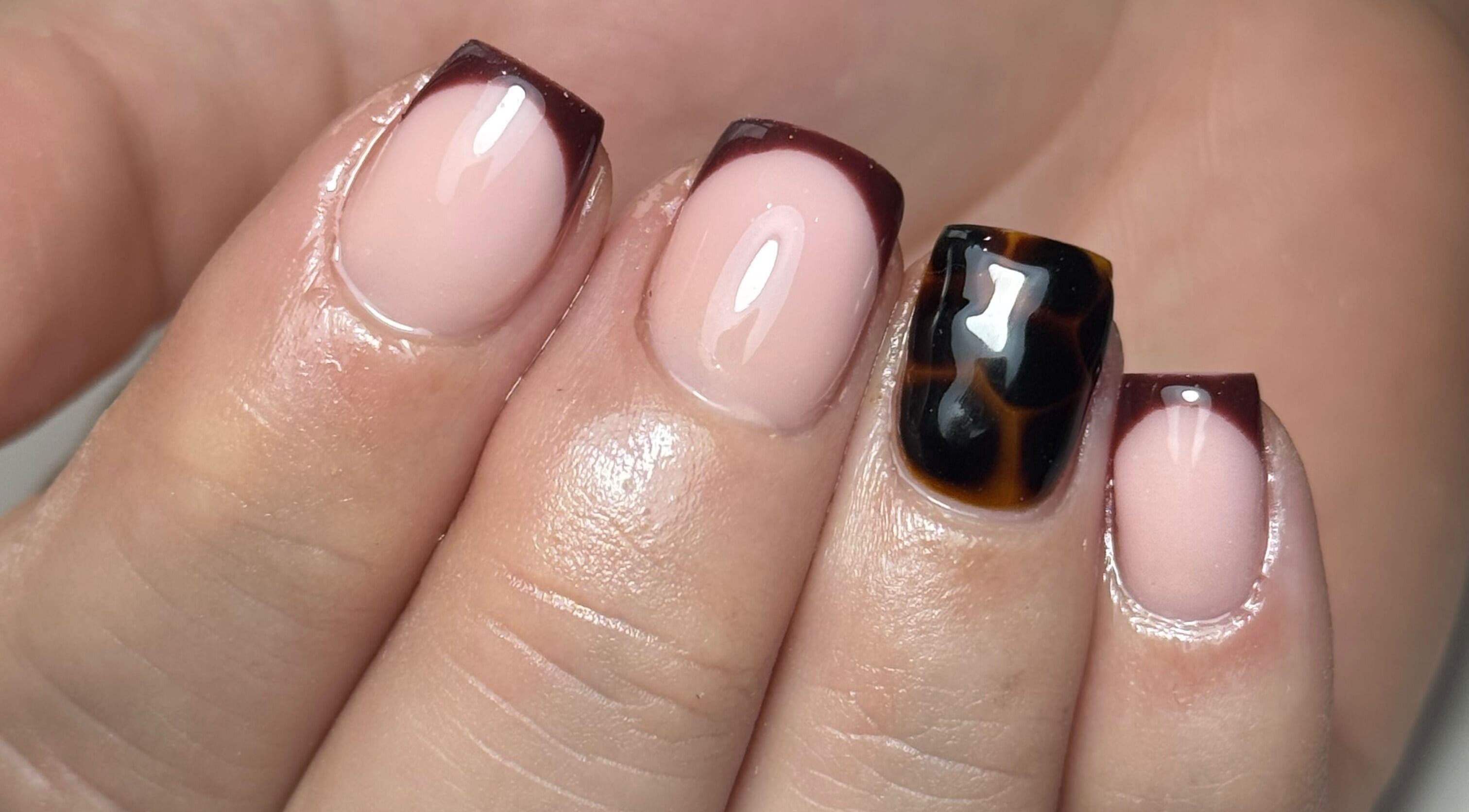 Elegant nail art with dark tips at Refine Beauty By Meg, Stockport, England, GB.