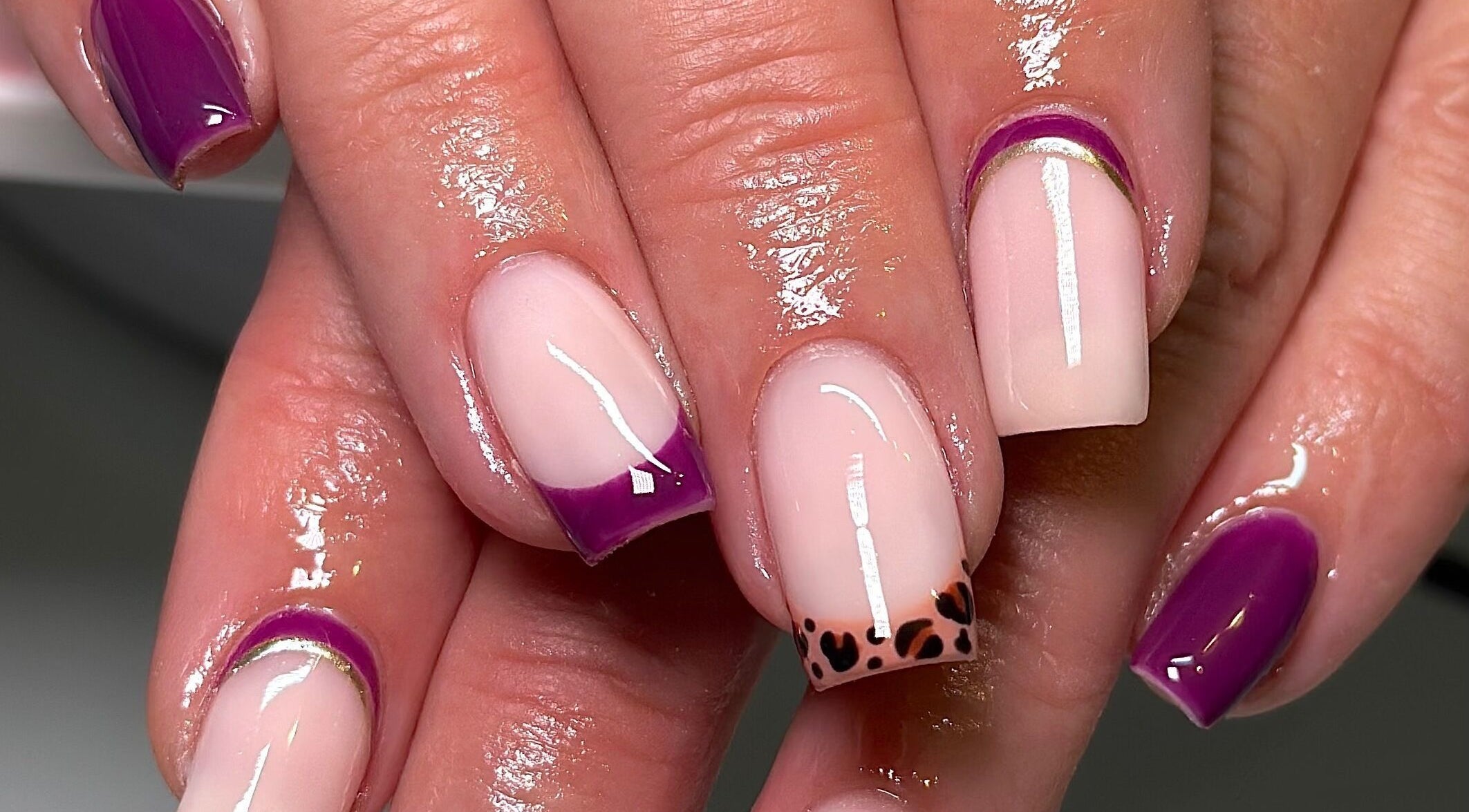 Stylish nails with purple gel polish at Nails By CC, Chorley, England, GB.