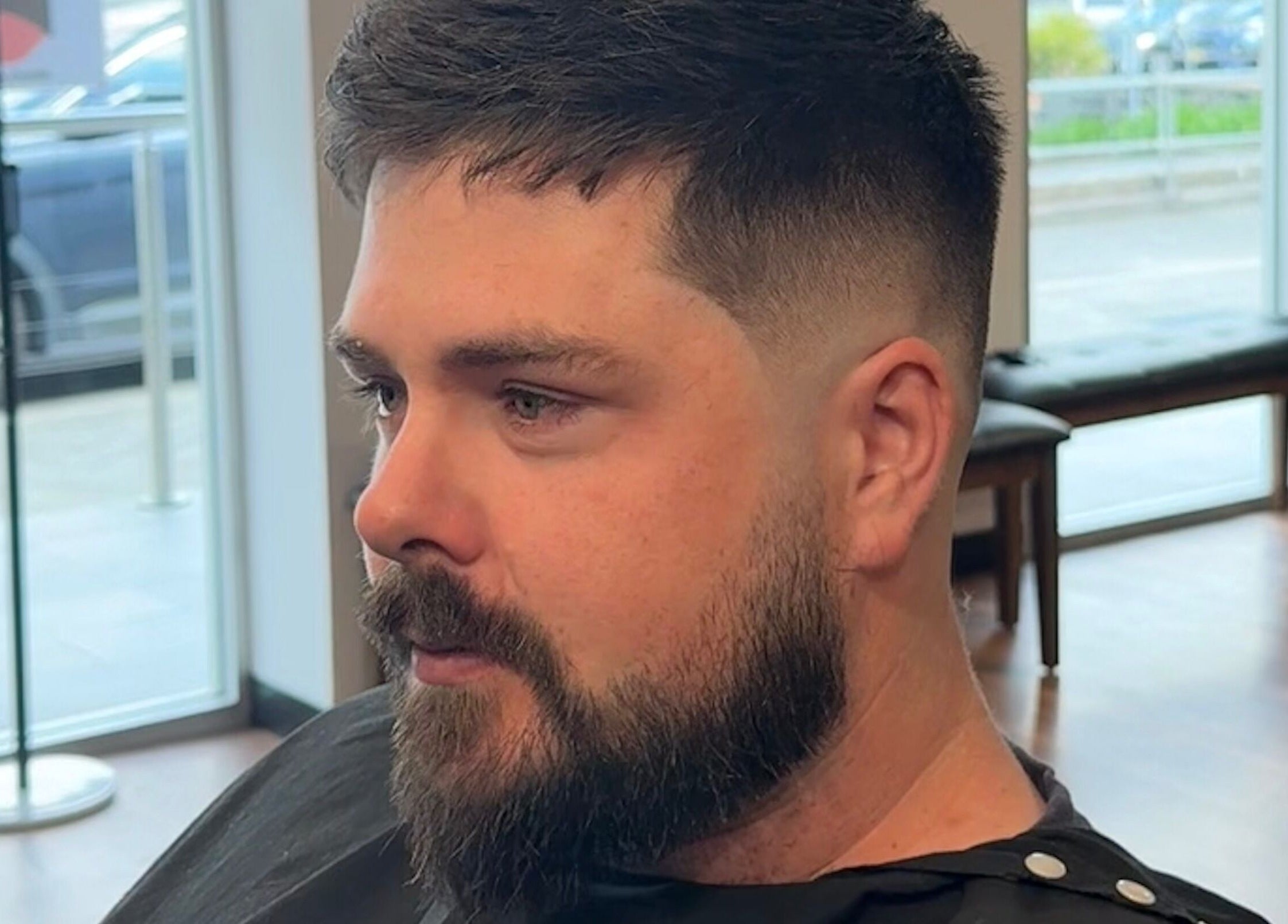 Close-up of styled haircut at Allan's Men's Hairdressing - Warrabrook, Warabrook, New South Wales, AU.