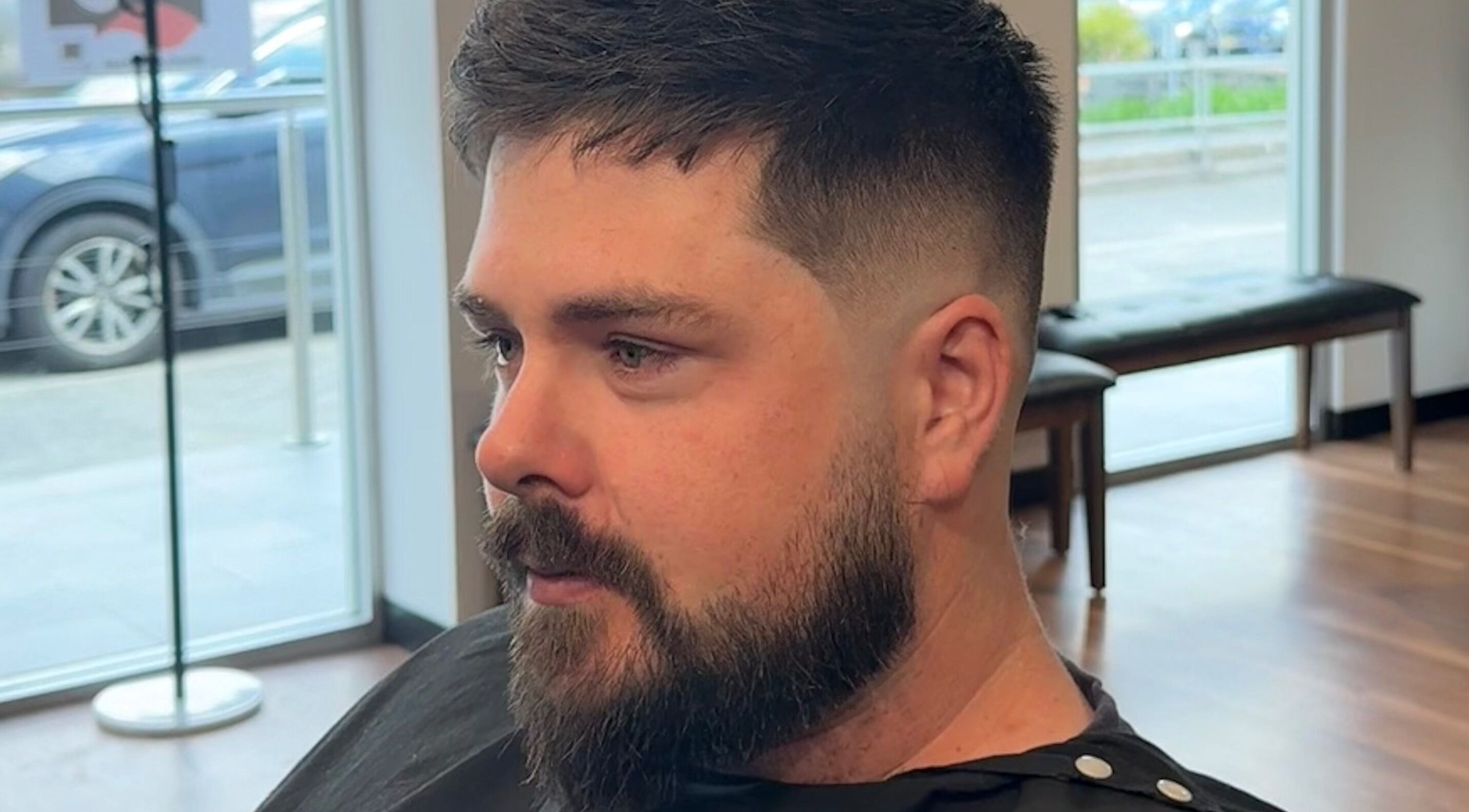 Close-up of styled haircut at Allan's Men's Hairdressing - Warrabrook, Warabrook, New South Wales, AU.