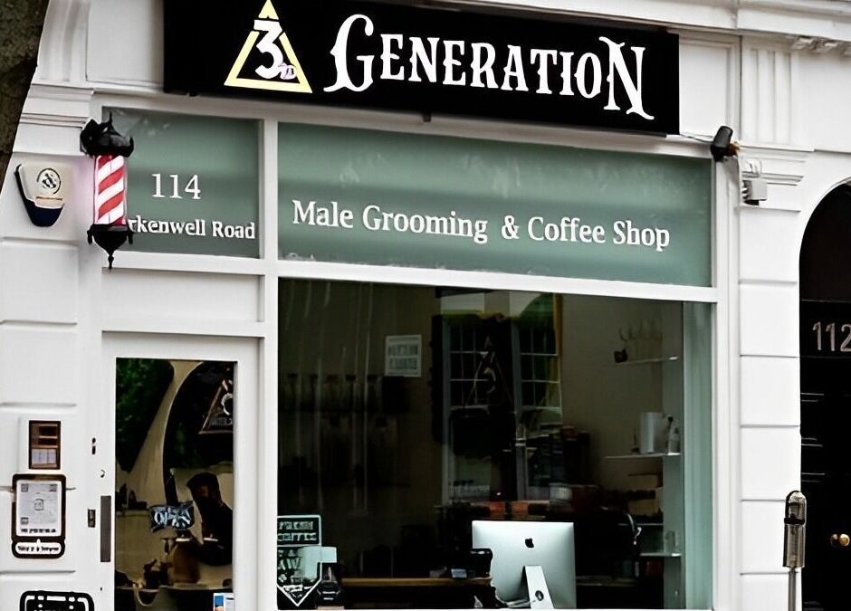 Street view of 3rd Generation Grooming, a male grooming and coffee shop in London, England, GB.