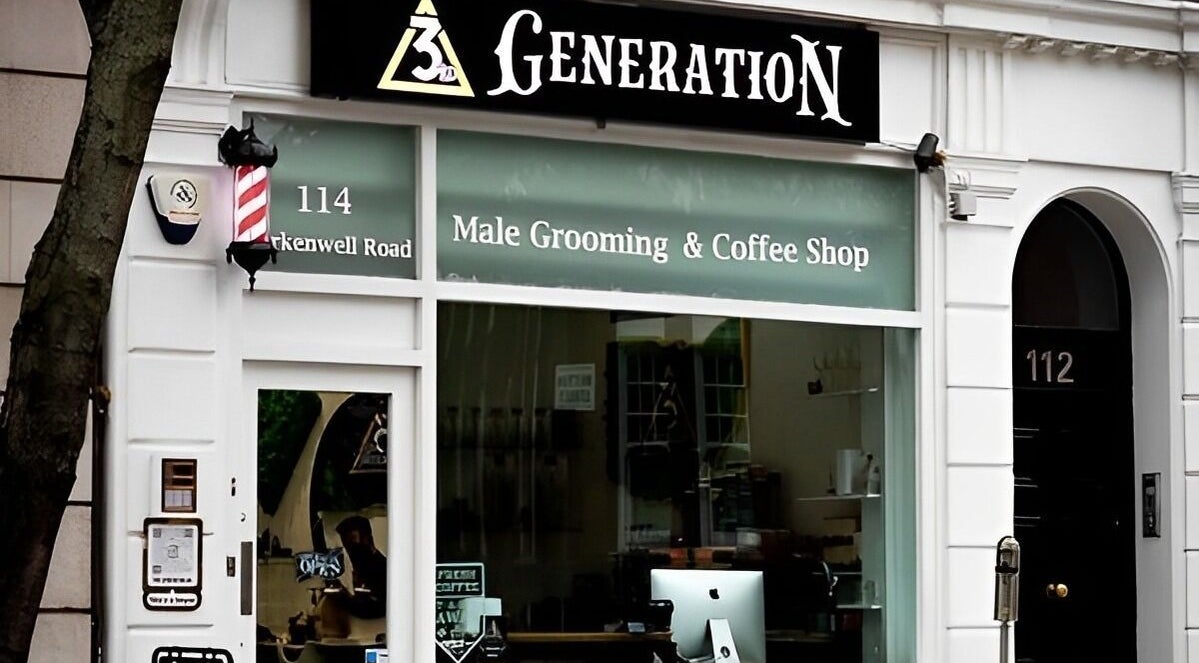 Street view of 3rd Generation Grooming, a male grooming and coffee shop in London, England, GB.