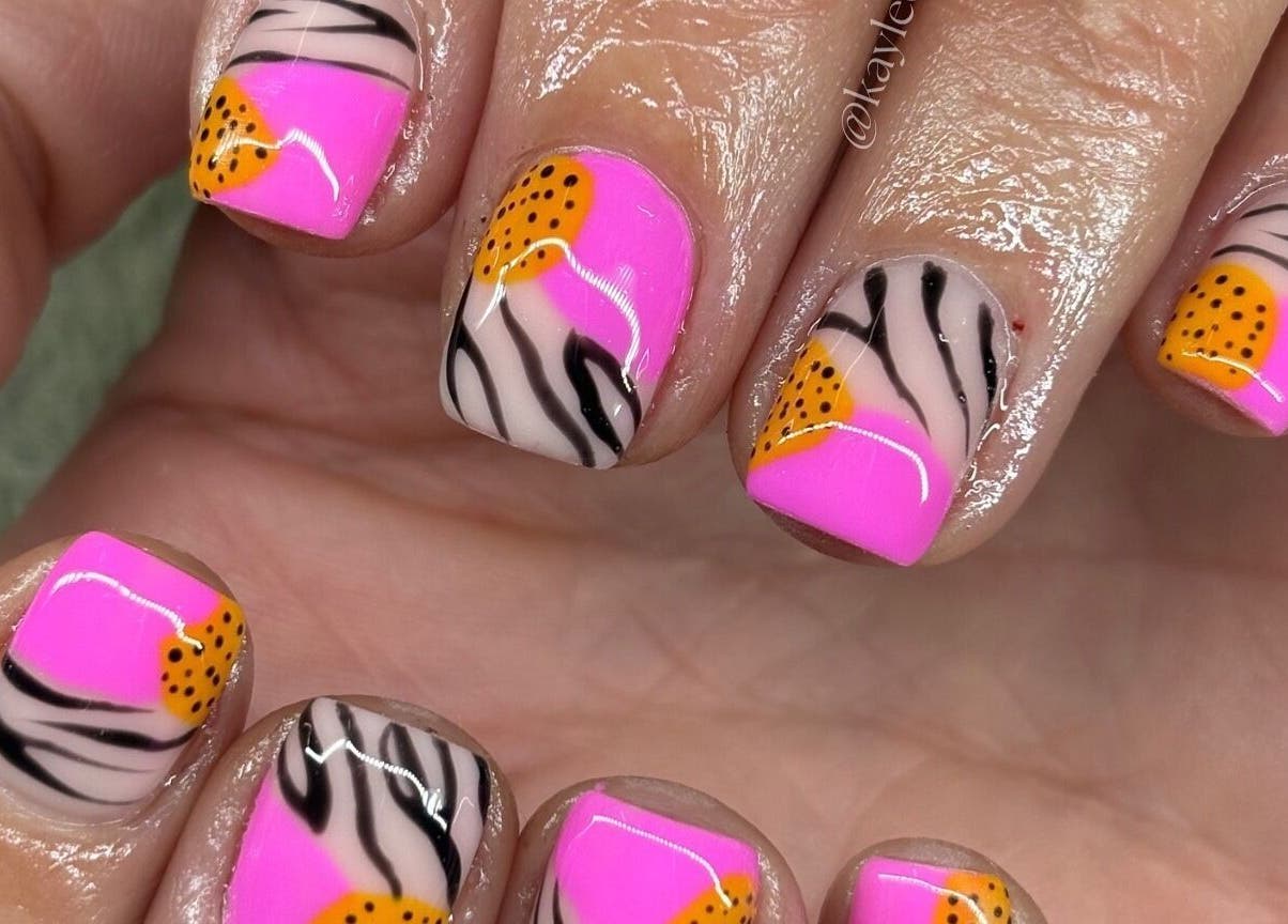 Vibrant pink and orange nail art at Aesthetics by Kaylee, Mashishing, Mpumalanga, ZA.