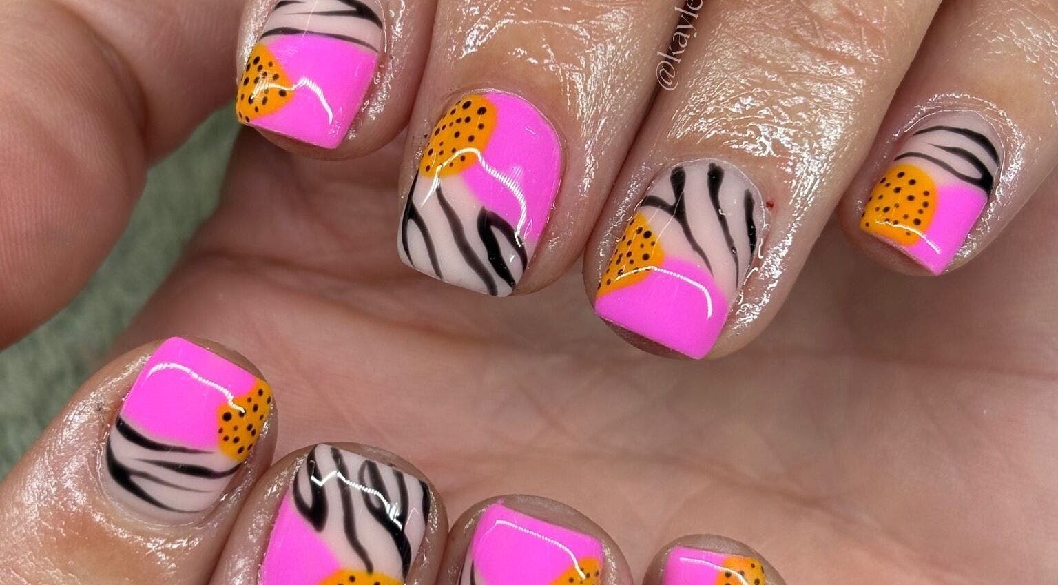 Vibrant pink and orange nail art at Aesthetics by Kaylee, Mashishing, Mpumalanga, ZA.