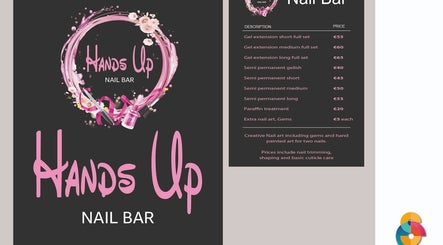 Hand's Up Nail Bar service menu displaying nail treatments in Cork, Ireland, IE.