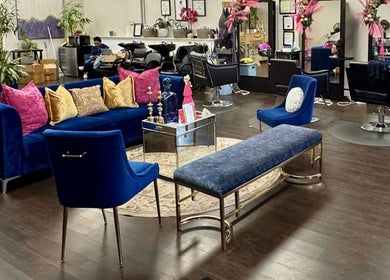 Cozy and stylish seating at Salon Bleu by Nadine, Randolph, Massachusetts, US, showcasing modern elegance.
