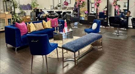 Cozy and stylish seating at Salon Bleu by Nadine, Randolph, Massachusetts, US, showcasing modern elegance.