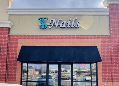 Exterior of T & S Nails in Westfield, Indiana, US with modern storefront design.
