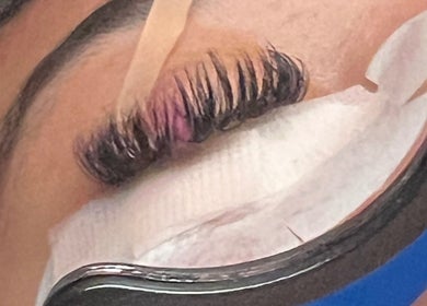 Close-up of beautifully styled lashes at Eye Candy Lashes in Barrie, Ontario, CA, showcasing expert artistry.