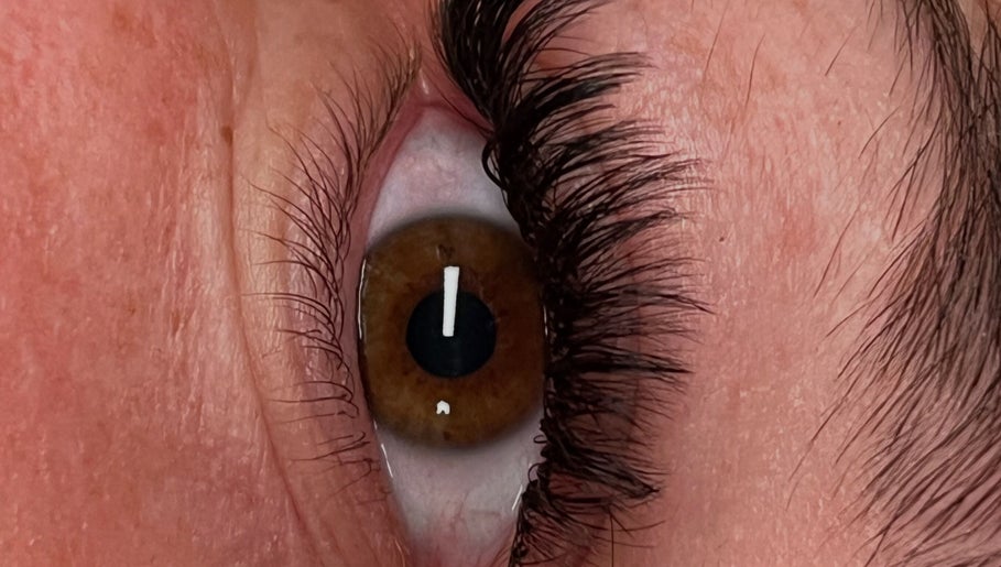 Close-up of styled lashes at Eye Candy Lashes in Barrie, Ontario, CA, showcasing expert lash artistry.