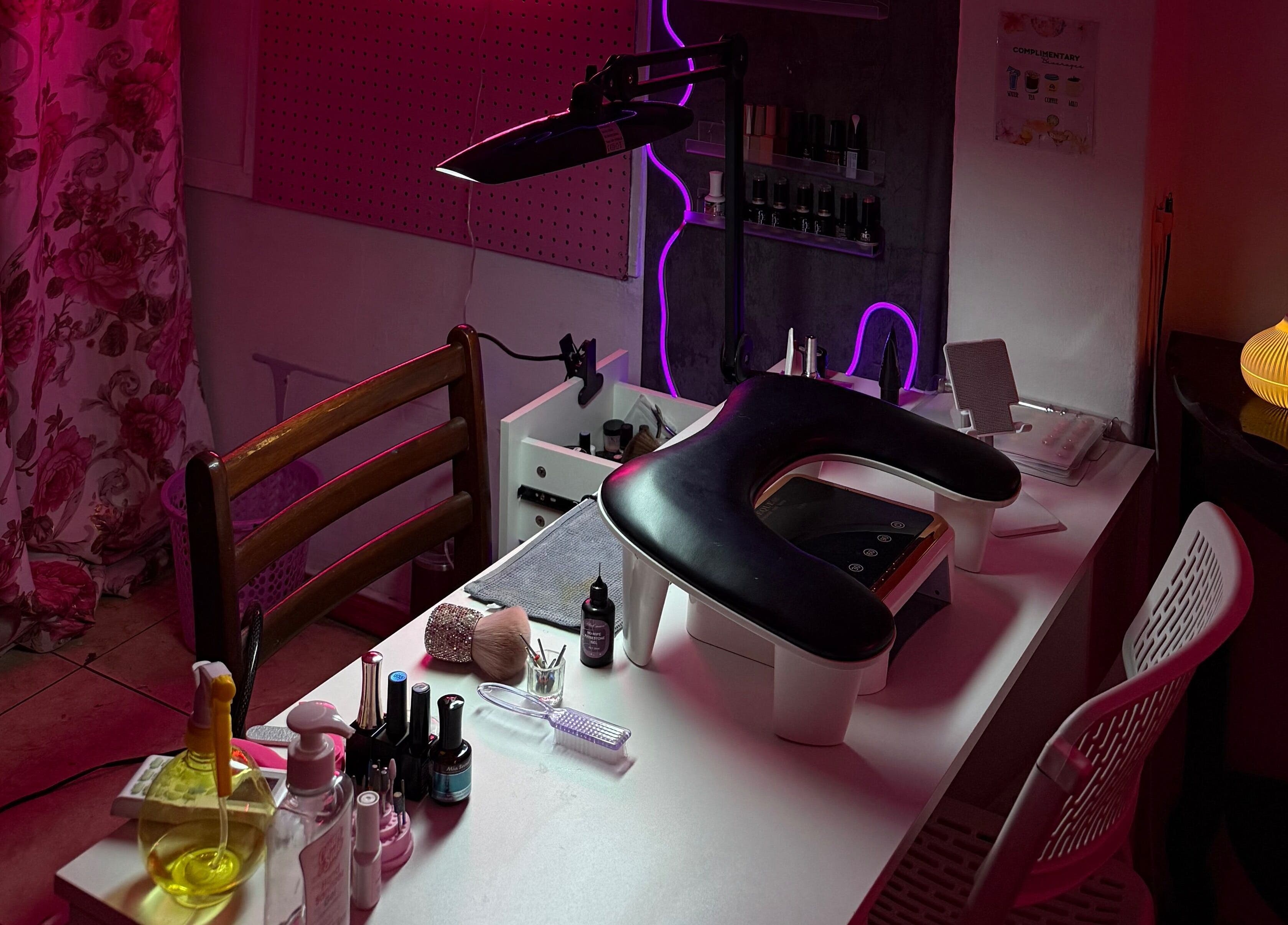 Nail station at Luxe Studio, Georgetown, Demerara-Mahaica, GY with elegant decor and nail care products.