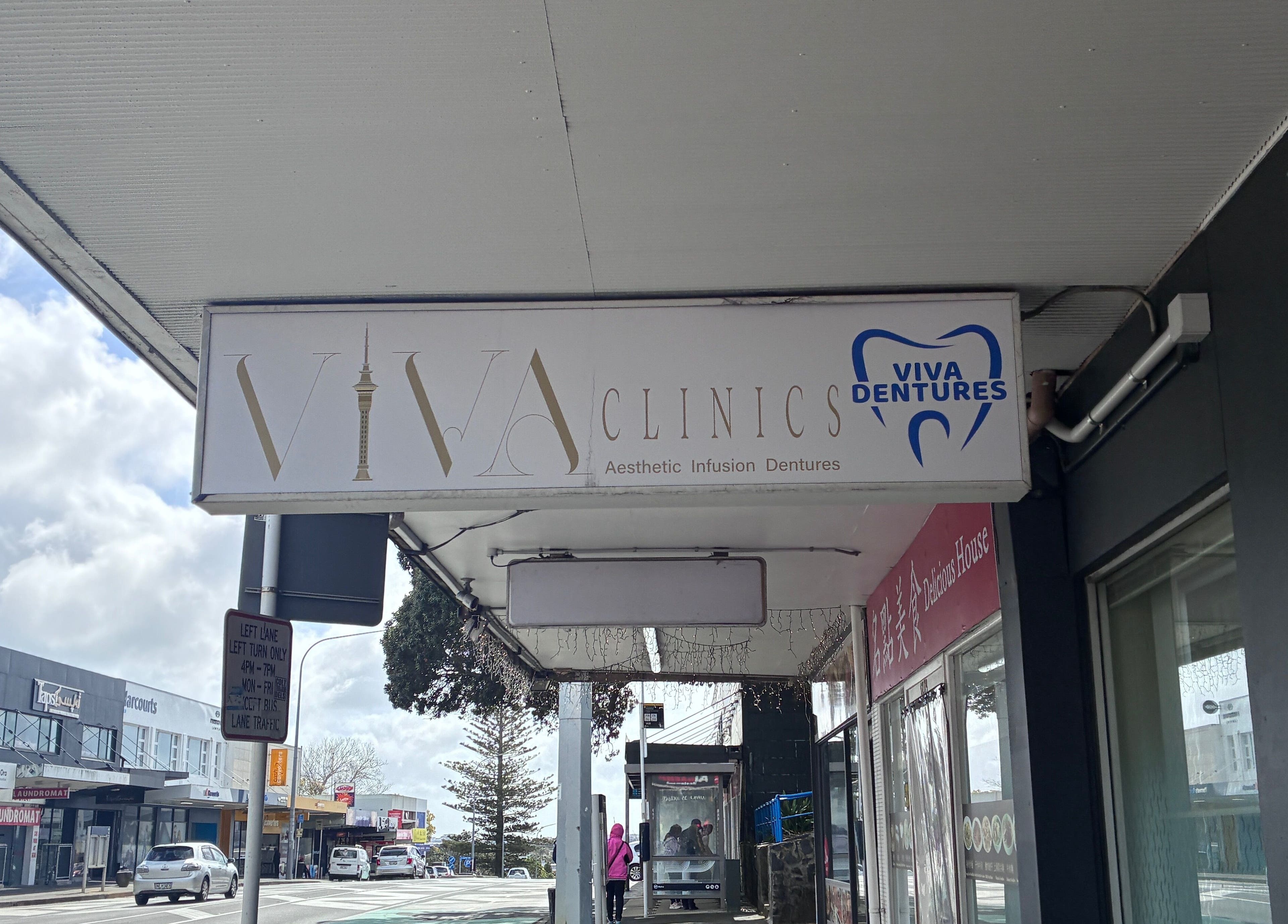 Viva Dentures clinic front in Auckland, Auckland, NZ, showcasing modern signage.
