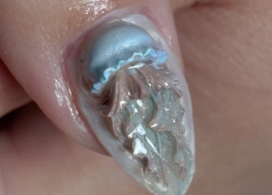 Intricate jellyfish nail art by DR Nails + Lash, Pasig, Metro Manila, PH delivers oceanic elegance in nail design.