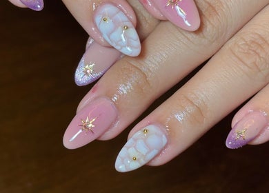 Elegant nail art with marble and glittery accents at DR Nails + Lash, Pasig, Metro Manila, PH.